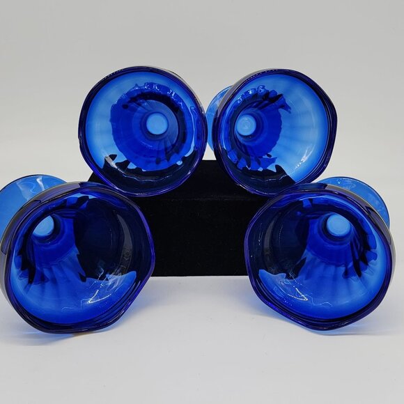 Luminarc French Cobalt Blue Parfait Glass Ice Cream Cup Lot 4 Scalloped VTG - Picture 7 of 10